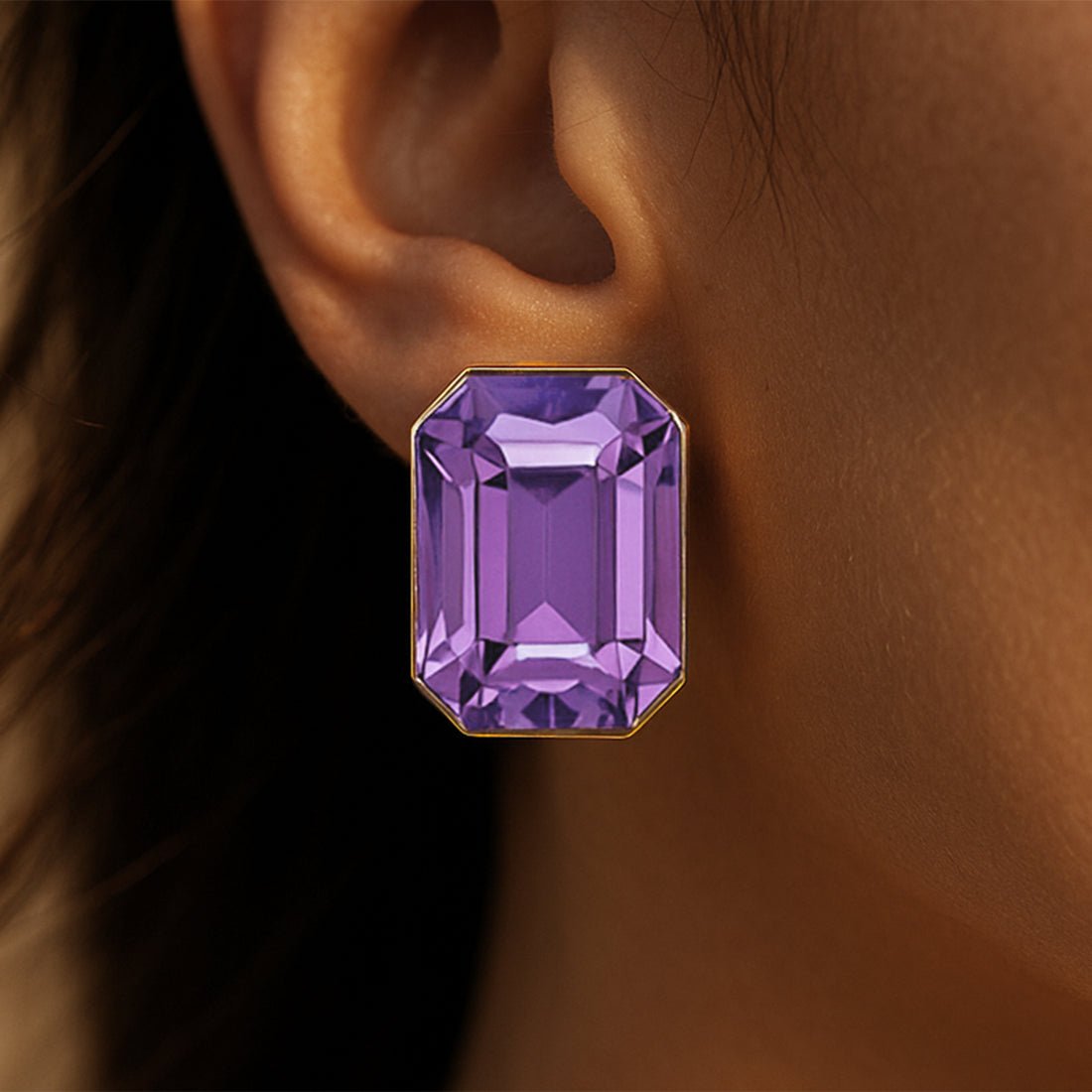 EYRA Earrings Anti-Tarnish Rectangle Shape Tanzanite Crystal Studs