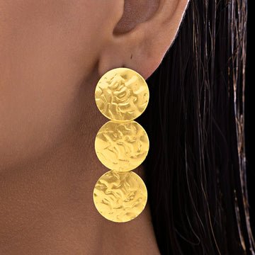 EYRA Earrings Anti-Tarnish Golden Triple Coins Textured Classy Danglers