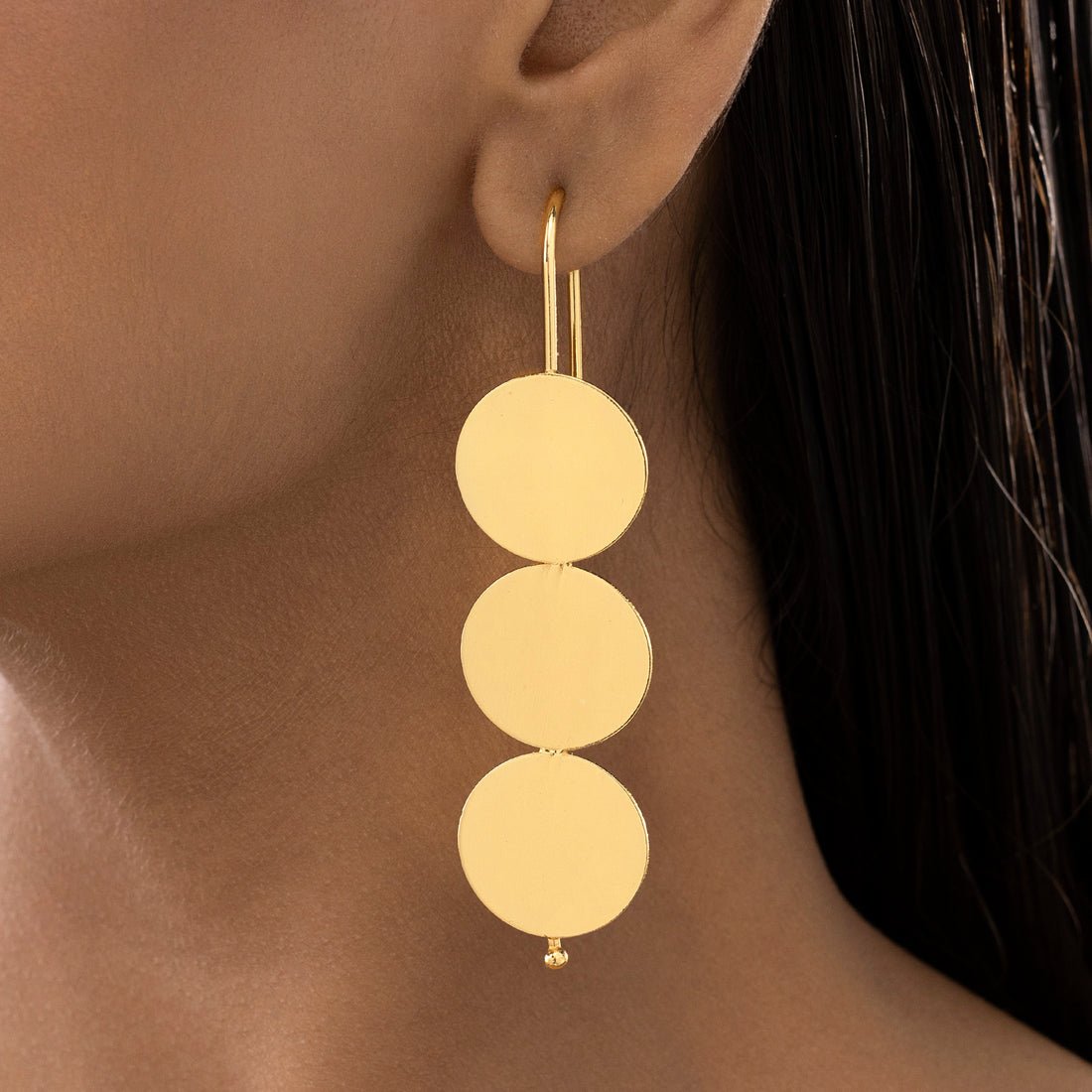 EYRA Earrings Anti-Tarnish Golden Premium Brass Triple Coin Danglers
