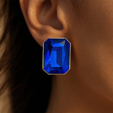 EYRA Earrings  Anti-Tarnish Rectangle Shape Blue Sapphire Crystal Studs