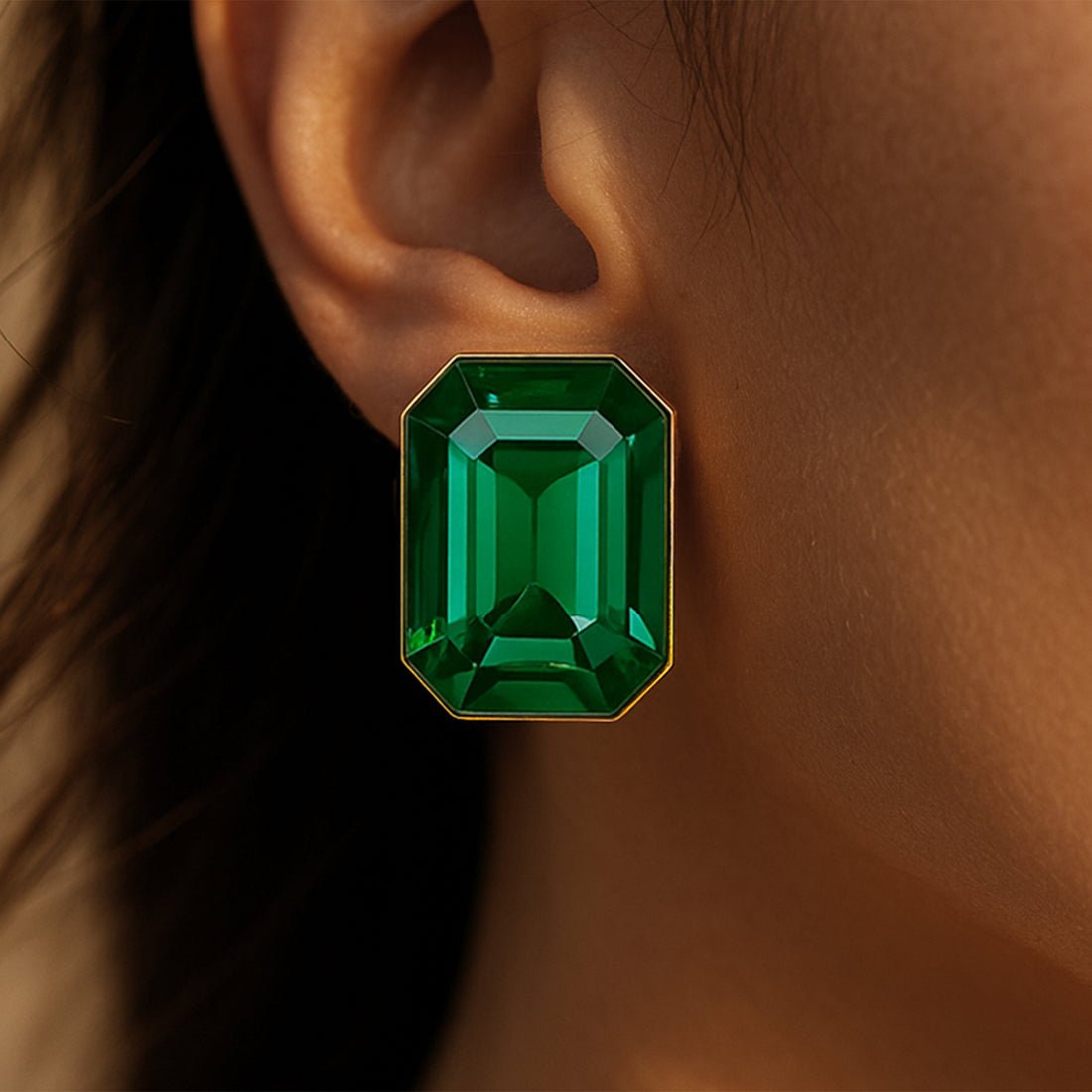 EYRA Earrings Anti-Tarnish Rectangle Shape Emerald Green Crystal Studs