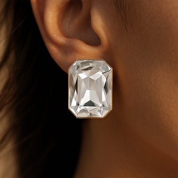 EYRA Earrings Anti-Tarnish Rectangle Shape Crystal Studs