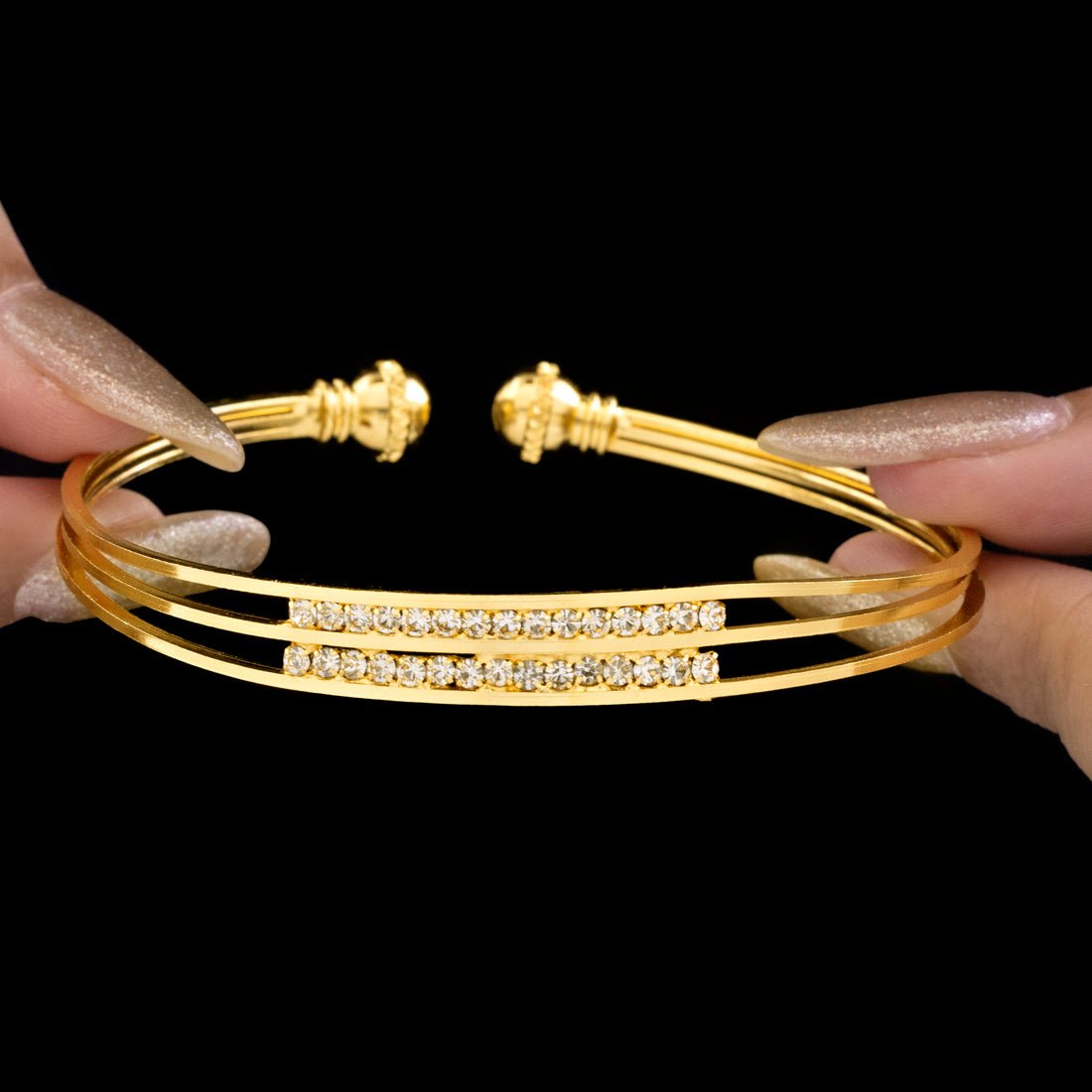 EYRA Bracelet Anti-Tarnish Triple Line Rhinestone Bangle (Adjustable Size)