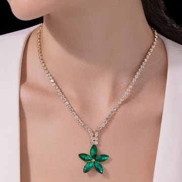 EYRA Necklace Anti-Tarnish Emerald Flower Pendant