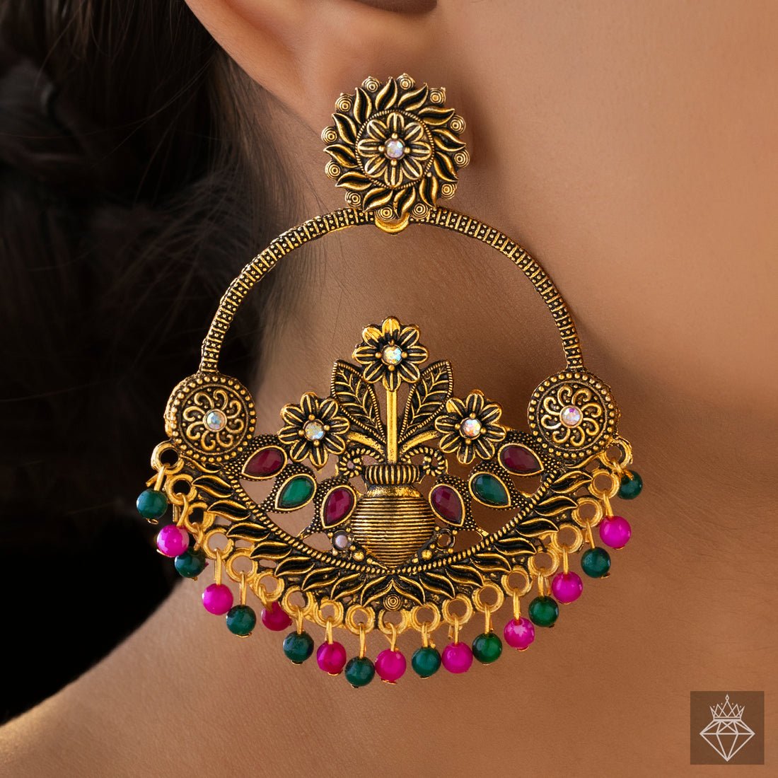 EYRA Earrings Anti-Tarnish Ethnic Floral Danglers