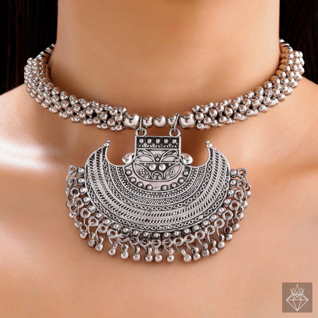EYRA Necklace Oxidised Silver Set With Earrings