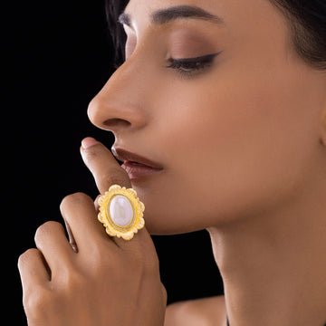 EYRA Ring Anti-Tarnish Rainbow Oval Flower Cocktail (Adjustable Size)