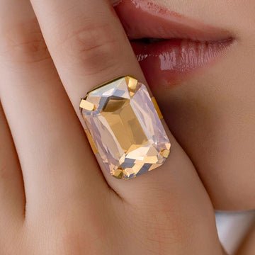 EYRA Ring Anti-Tarnish Rectangle Shape Champagne Crystal