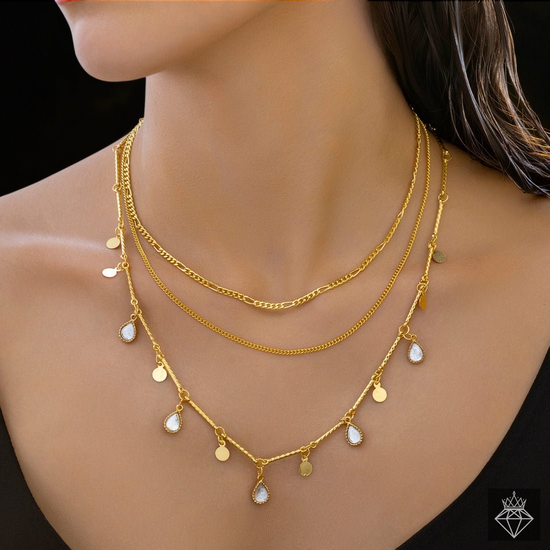 EYRA Necklace Anti-Tarnish Triple Layer Golden Chain & Charms