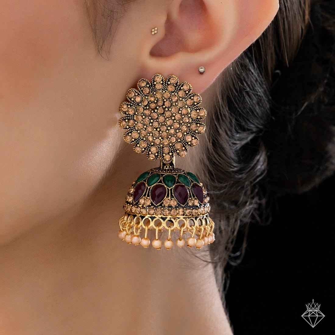 EYRA Earrings Anti-Tarnish Jhumki with Pearls & Stones