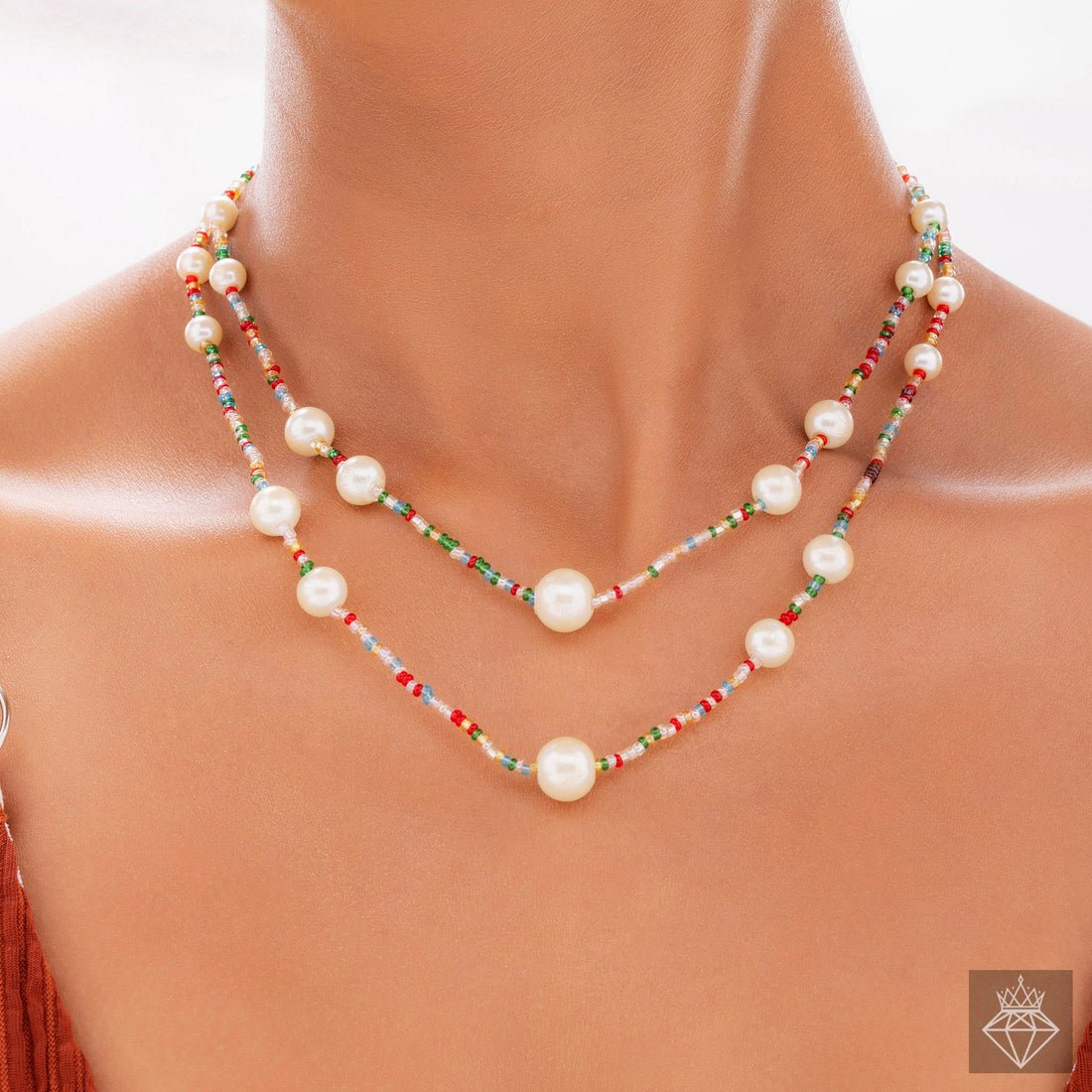 EYRA Necklace Exquisite Double Layer Bead & Pearl Set With Earrings