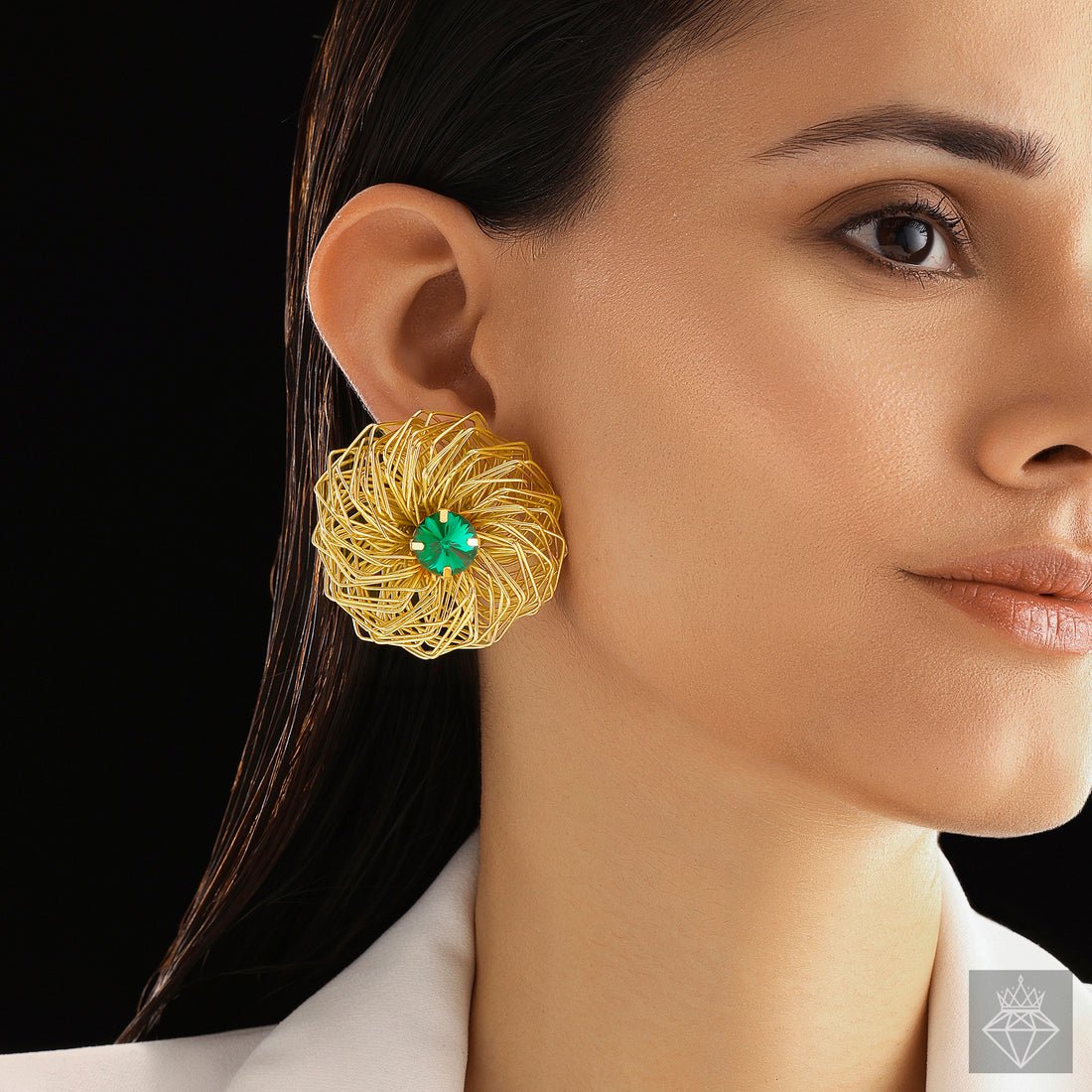 EYRA Earrings Anti-Tarnish Golden Nest Emerald Studs