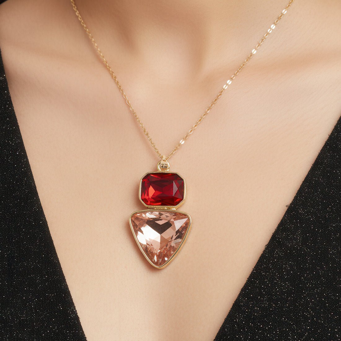 EYRA Necklace Anti-Tarnish Rectangle & Triangle Pendant with Earrings
