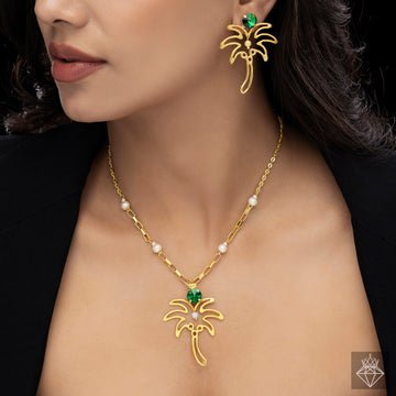 EYRA Necklace Anti-Tarnish Palm Tree Set With Earrings
