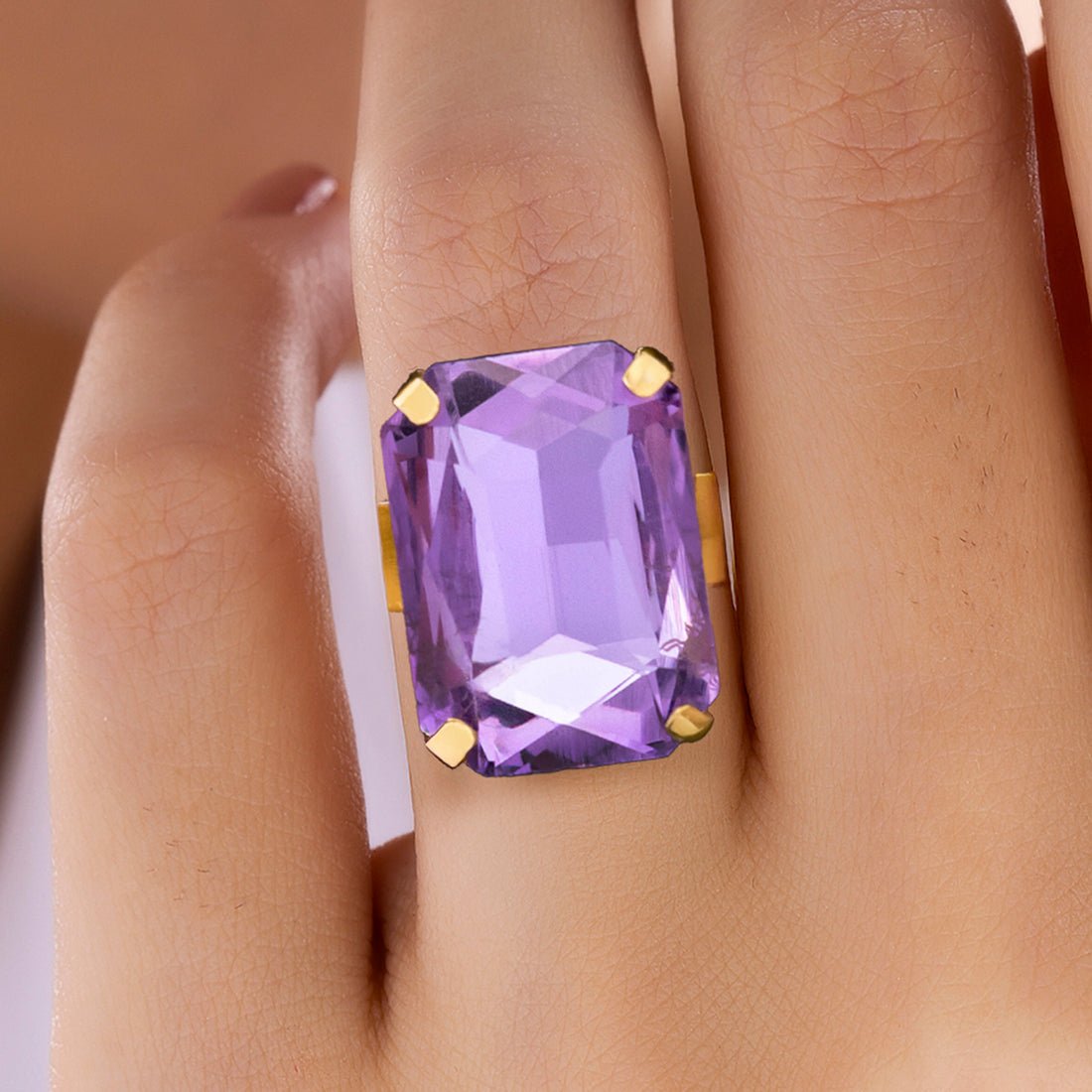 EYRA Ring Anti-Tarnish Rectangle Shape Tanzanite Crystal
