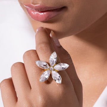EYRA Ring Anti-Tarnish Crystal Flower (Adjustable Size)