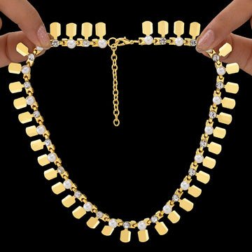 EYRA Necklace Anti-Tarnish Gold Plated Tribal with Pearl & Crystal