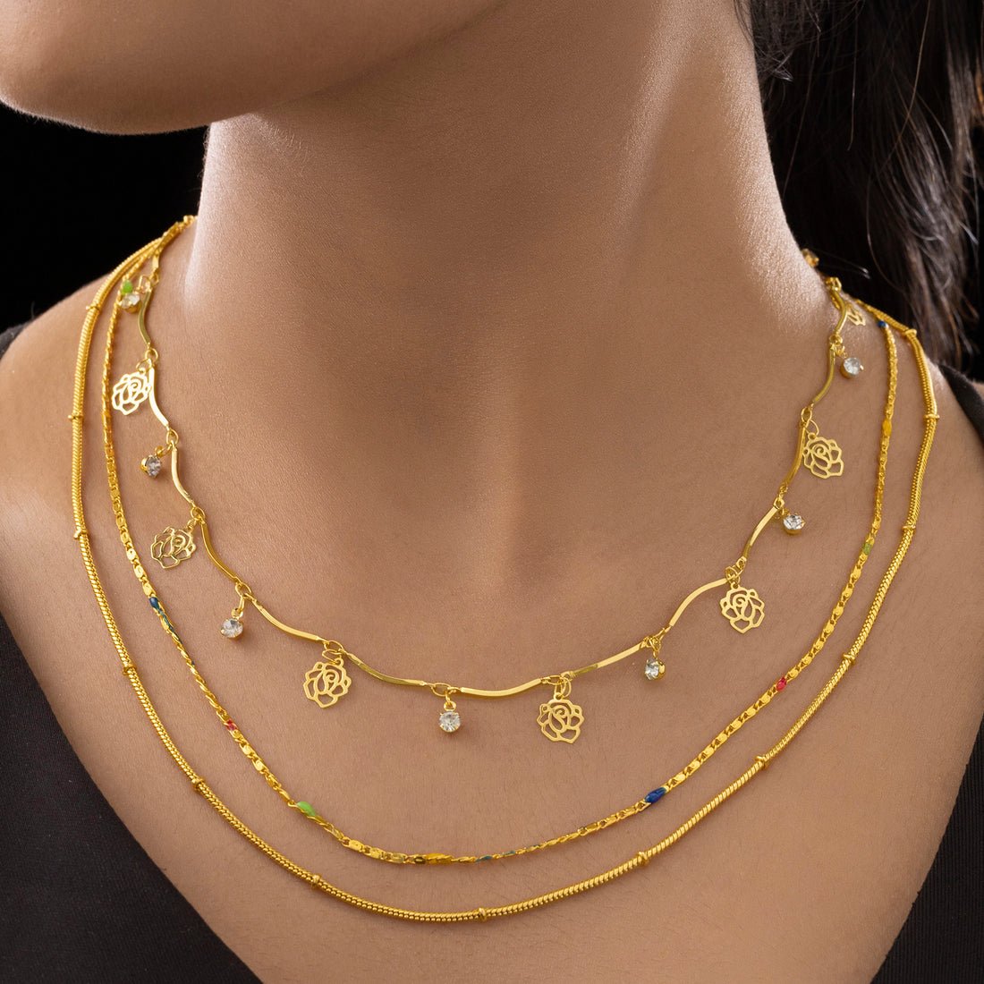 EYRA Necklace  Anti-Tarnish Triple-Layer Golden Chain