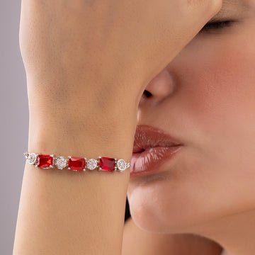 EYRA Bracelet Anti-Tarnish Ruby Red Crystals with AD Stones (Adjustable Size)