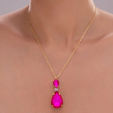 EYRA Necklace Anti-Tarnish Fuchsia Pink Drop Crystal Pendant