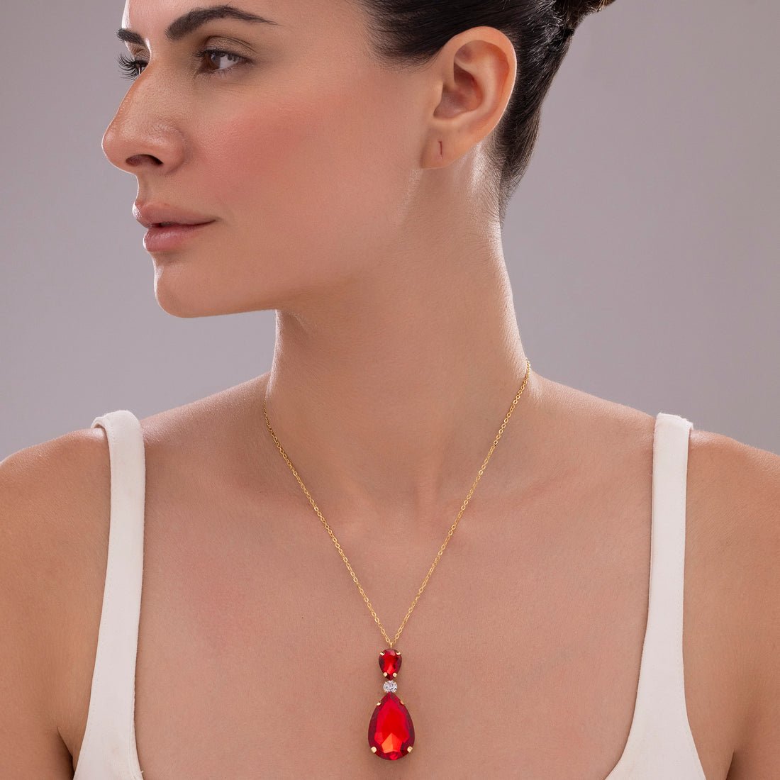 EYRA Necklace Anti-Tarnish Siam Red Drop Crystal Pendant
