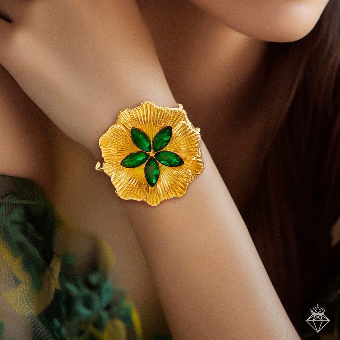 EYRA Bracelet Anti-Tarnish Emerald Flower (Adjustable Size)