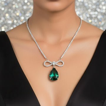 EYRA Necklace Anti-Tarnish Crystal Studded INFINITY Emerald Green Pendant