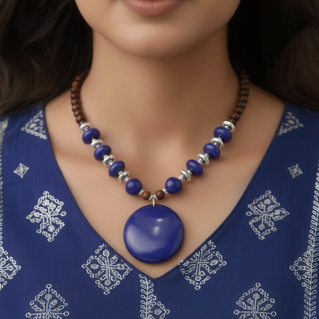 EYRA Necklace Bead & Resin Statement Set With Earrings