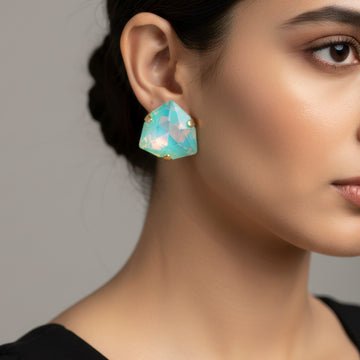 EYRA Earrings Anti-Tarnish Sea Green Trillion Stone Studs