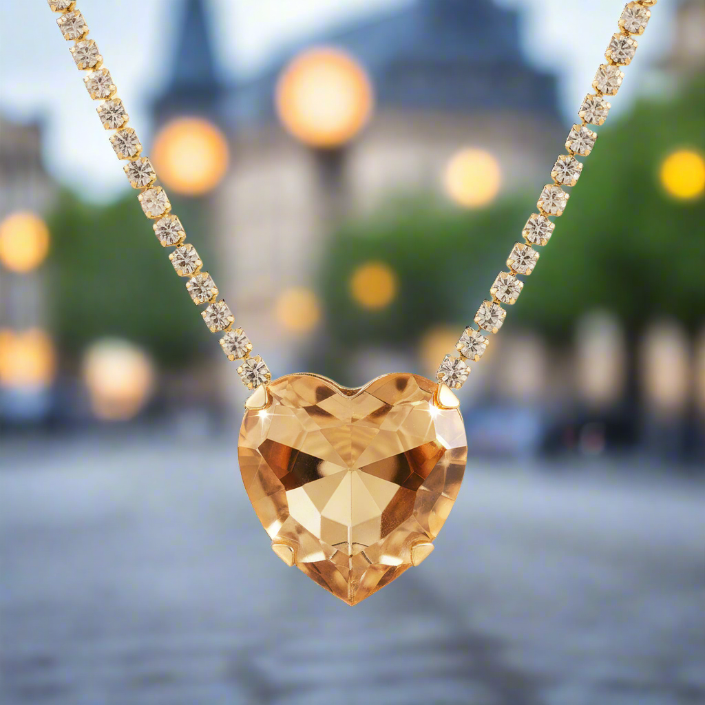 EYRA Necklace Anti-Tarnish Oversized Crystal Heart Shape Studded