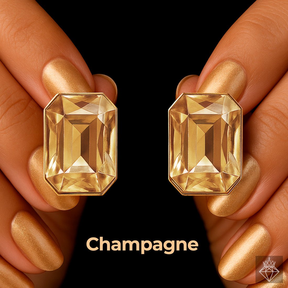 EYRA Earrings Anti-Tarnish Rectangle Shape Champagne Crystal Studs