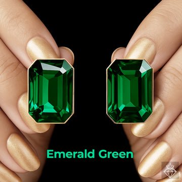 EYRA Earrings Anti-Tarnish Rectangle Shape Emerald Green Crystal Studs