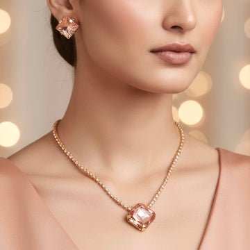 EYRA Necklace Anti-Tarnish Rhinestone Pendant Set With Earrings