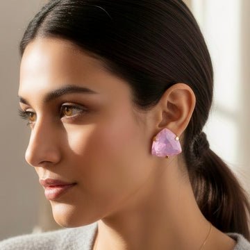 EYRA Earrings Anti-Tarnish Purple Trillion Stone Studs