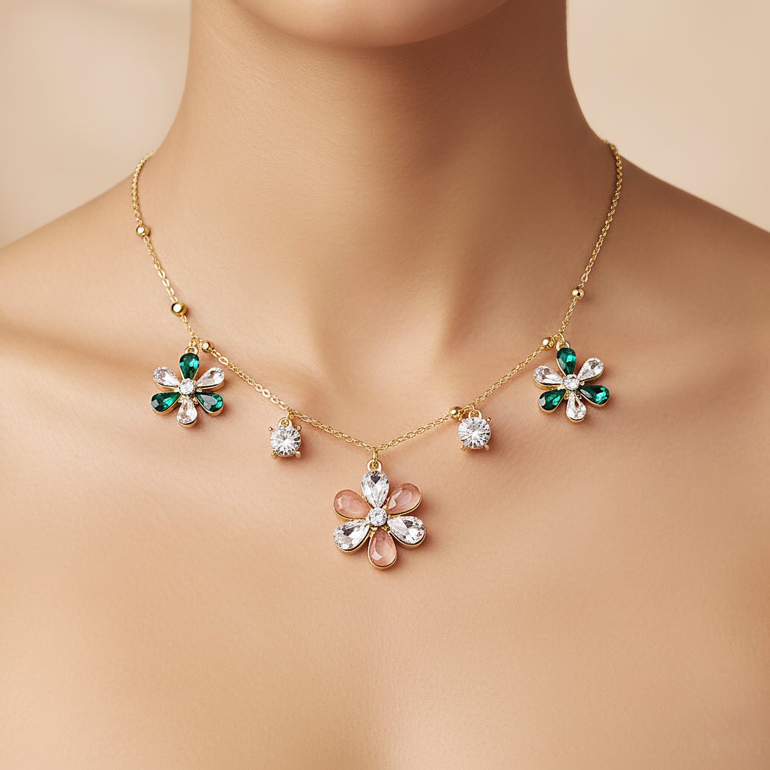 EYRA Necklace Anti-Tarnish Crystal Set With Earrings
