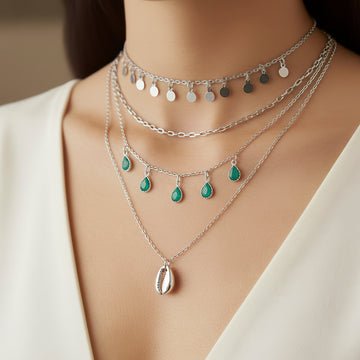 EYRA Necklace Anti-Tarnish Multilayered Crystal Charms Silver Plated