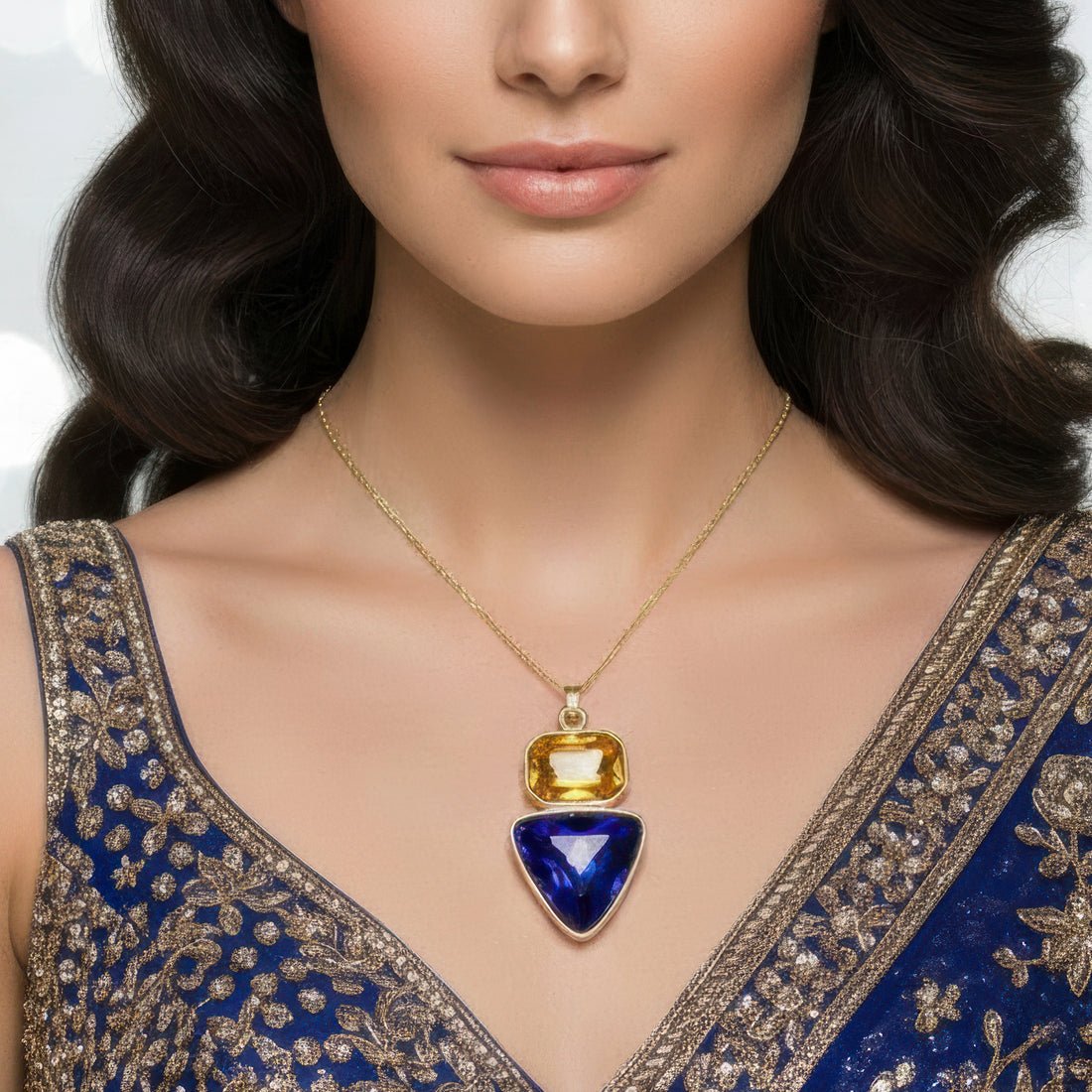 EYRA Necklace Anti-Tarnish Rectangle & Triangle Pendant with Earrings
