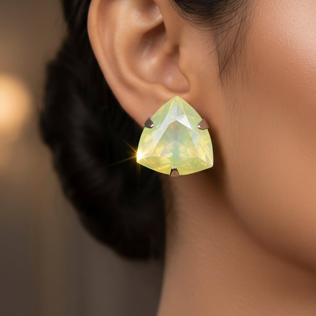 EYRA Earrings Anti-Tarnish Lemon Yellow Trillion Stone Studs