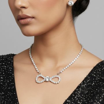 EYRA Necklace Anti-Tarnish Infinity Crystal Pendant Set with Earrings