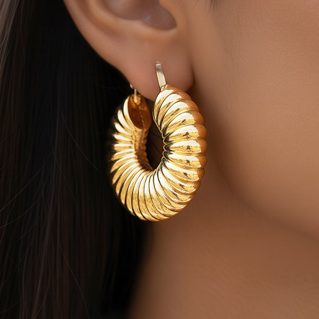 EYRA Earrings Anti-Tarnish Lined Chunky Hollow Hoops