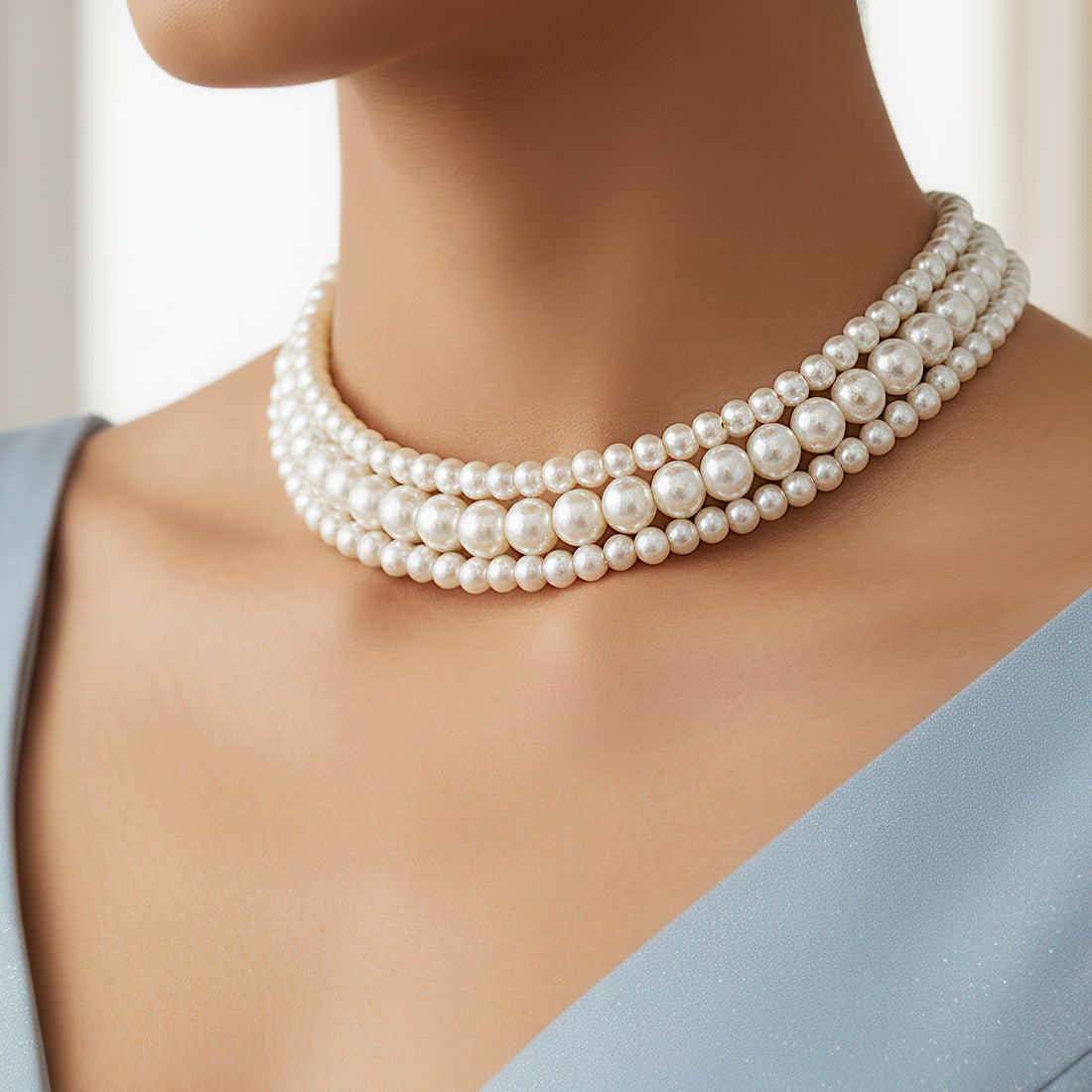EYRA Necklace Triple Layer Pearl Choker