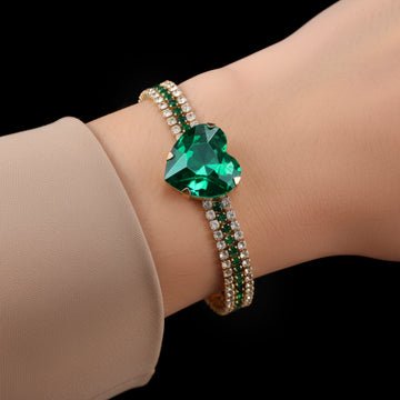 EYRA Bracelet Anti-Tarnish Emerald Crystal Heart (Adjustable Size)