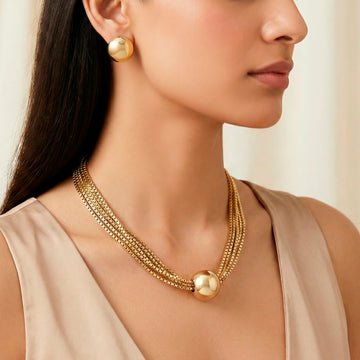 EYRA Necklace Anti-Tarnish Gold Plated Box Chain Set With Earrings
