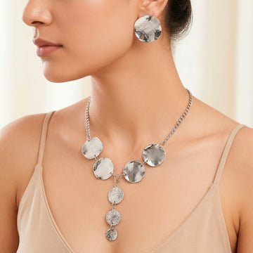 EYRA Necklace Anti-Tarnish Silver Coin Y Set With Earrings