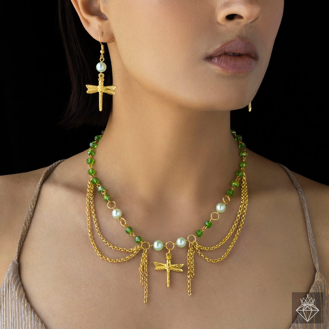 EYRA Necklace  Anti-Tarnish Dragonfly Set With Earrings