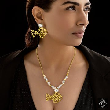 EYRA Necklace Anti-Tarnish Golden Fish Set With Earrings