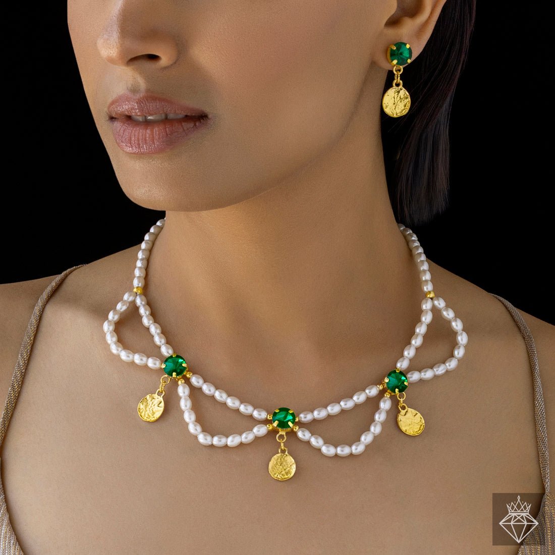 EYRA Necklace Crystal Pearl Set With Earrings
