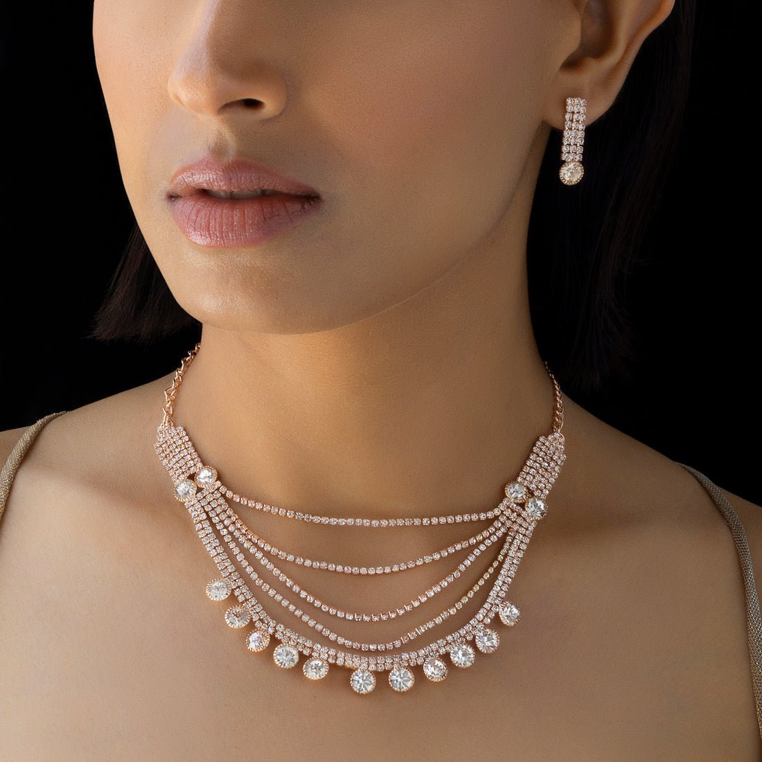 EYRA Necklace Anti-Tarnish Crystal Set With Earrings