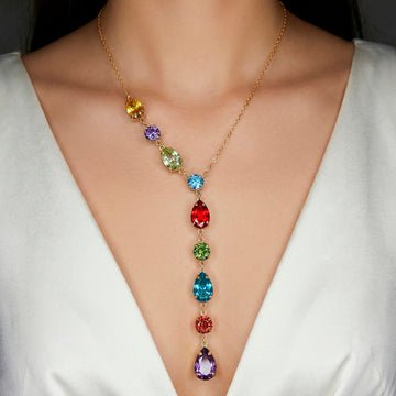 EYRA Necklace Anti-Tarnish Multicoloured Crystals Set With Earrings