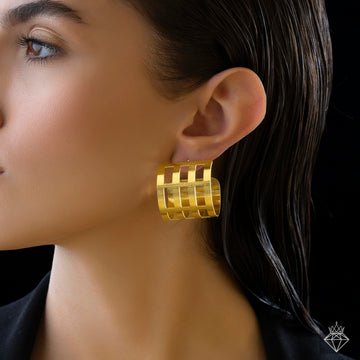 EYRA Earrings Anti-Tarnish Golden Cylindrical Broad Hoops